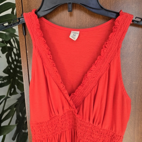 Old Navy Orange Ruched Sundress V-Neck Sleeveless - Picture 3 of 4